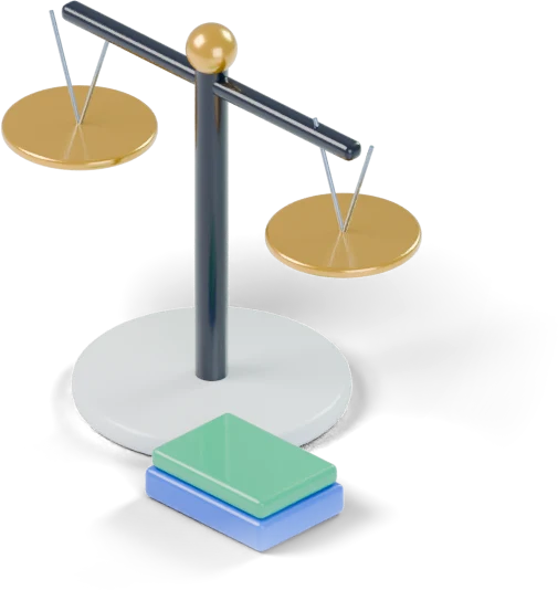 Ilustração 3D de uma balança da justiça